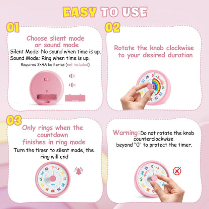 HIPPIH Visual Timer for Kids, 60 Minute Countdown Timers for Classroom Kitchen Office, Rainbow Disk Desk Timer Clock with Silent Operation, Pomodoro Timer Time Management Tools for Toddler ADHD Blue