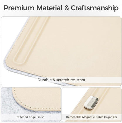 Desk Mat – Double-Sided Vegan Leather & Felt | Built-In Magnetic Cable Organizer & File Storage | Premium Workspace Pad for Office, Gaming & Creative Professionals-（Brown）