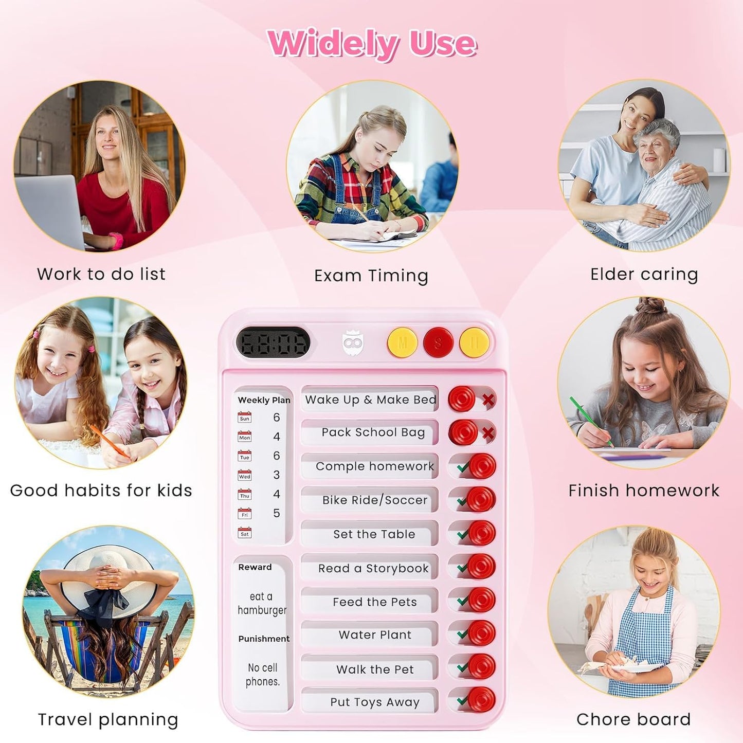 Chore Chart for Kids, Checklist Planning Board with Sliders, 19 Personalizable Sheets and Magnetic Marker, ADHD Tools for Kids to Do List Routine Chart Visual Schedule Board with Stand