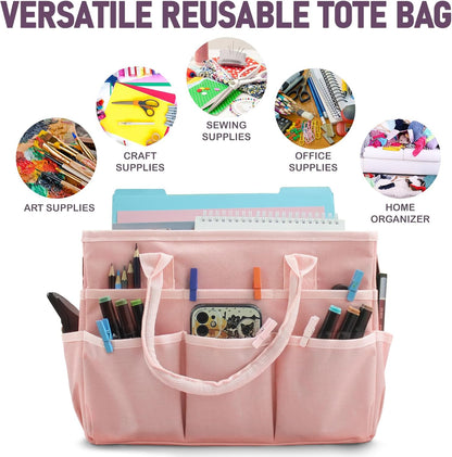 Cupohus Art Organizer Craft Storage Tote Bag with Pockets and Handles, Oxford Fabric Carrying Caddy for Teacher, Officer, Artist, Traveler –Purple