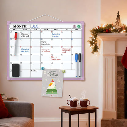 MaxGear Monthly Calendar Dry Erase Board for Wall, 16"x12" Small Hanging Double-Sided White Board, Portable Whiteboard for Planning, Drawing, Memo, to Do List, School, Home, Kitchen, Office