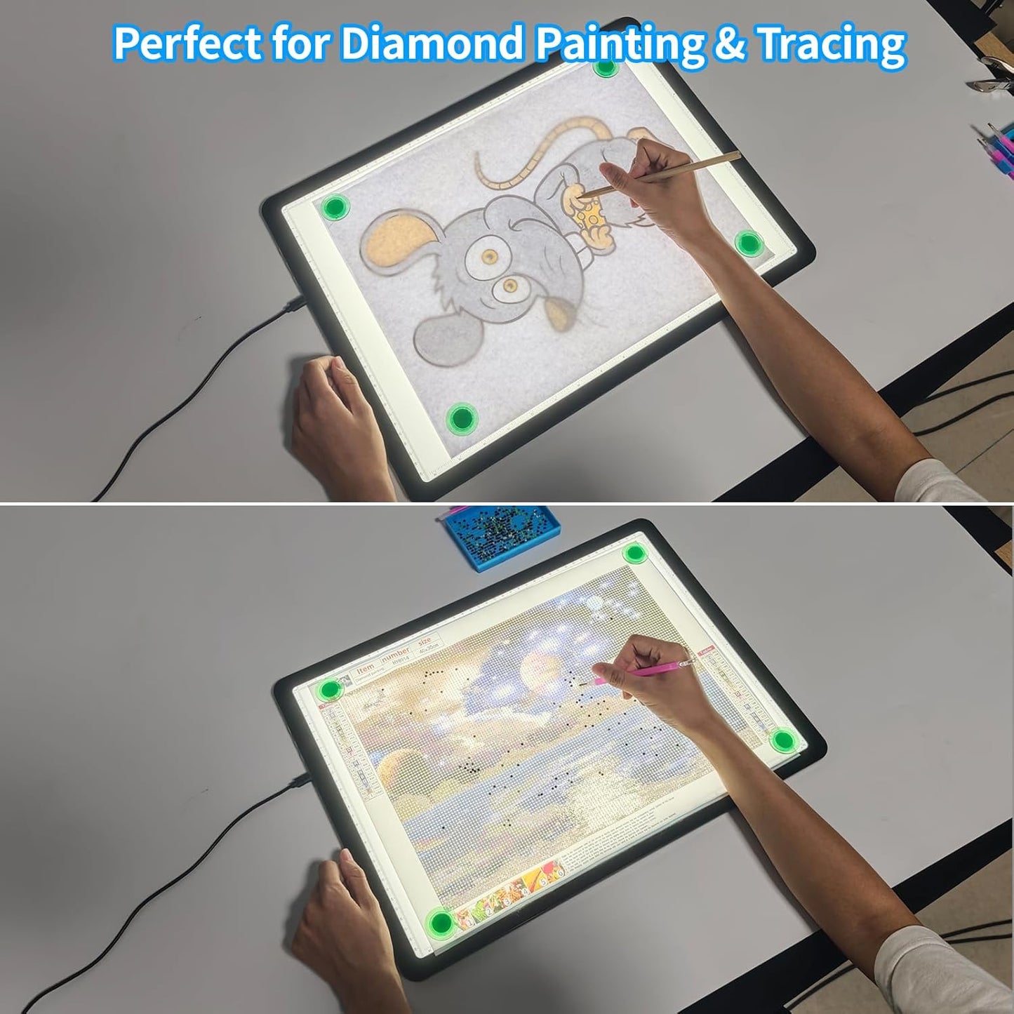 Phylosal Magnetic A3 Light Pad with Bag, Super Bright Light Box with Side Button, Diamond Art Light Board, Lightbox for Tracing and Drawing, USB Power Light Table for Sketching, Weeding Vinyl (White)