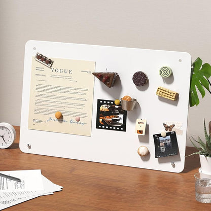 Desk Magnetic Message Board with Stand,11 x 7.9in Magnet Photo/Memo Display Board with Cute Fridge Magnets,Sticky Notes,for Home School Kitchen Office Desk Accessories (White)