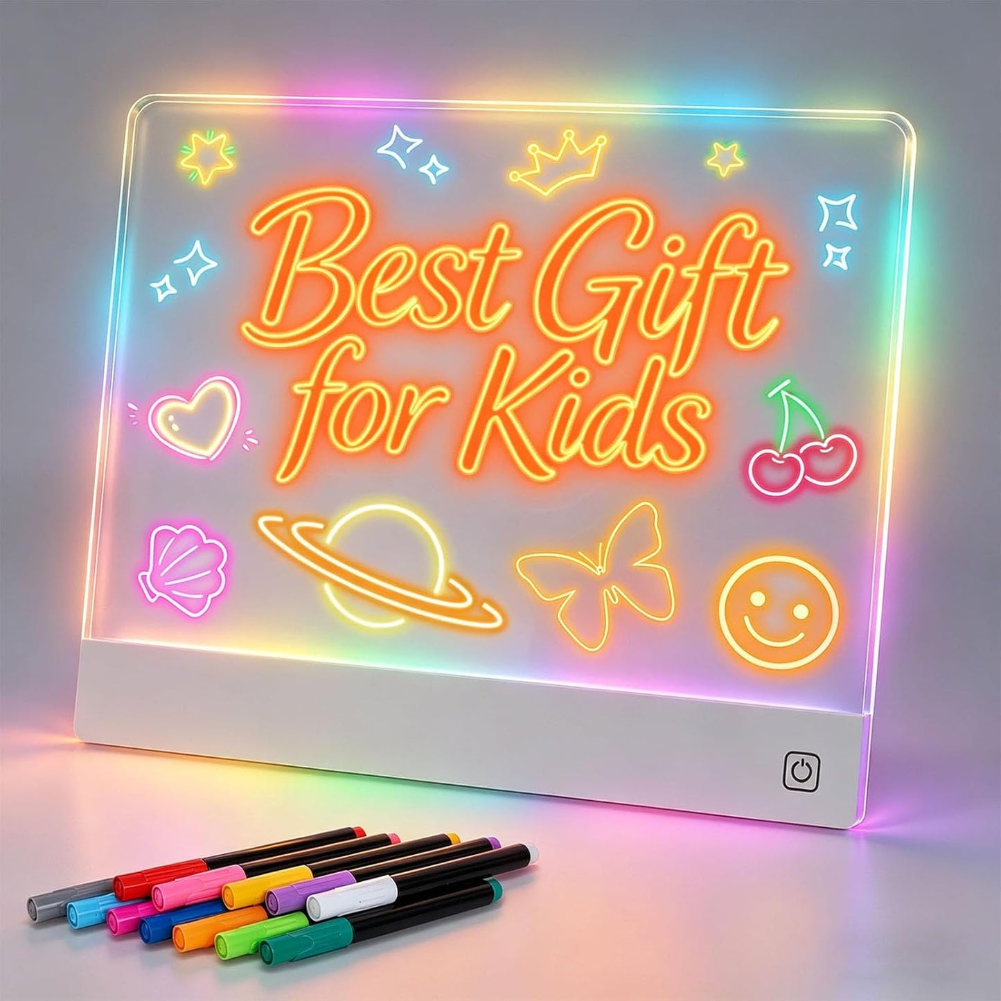 Rechargeable LED Drawing Board for Kids with Tracing Pages, Lumi Board Magnetic Light Up Acrylic Dry Erase Board, LED Note Board with 4 Magnets, Birthday Gifts Toy for Kids/Girls