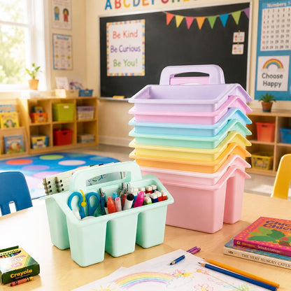 gisgfim 8 Pack Classroom Caddy Storage Basket with Handle 4 Compartment Storage Caddy Plastic Arts Crafts Caddies Protable Classroom Craft Caddies for Kids Schools Art Craft Supplies(Pastel)