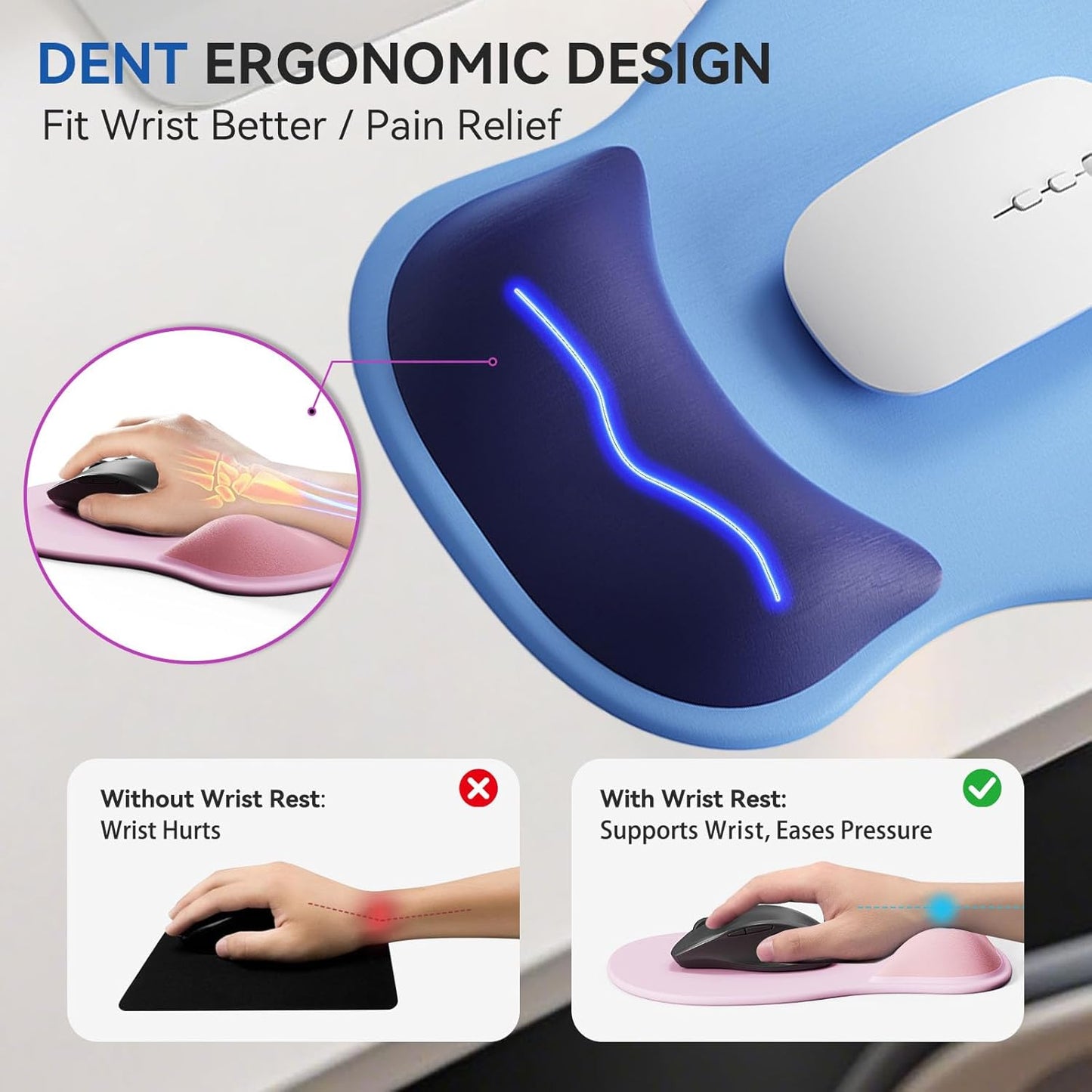 Ergonomic Mouse Pad with Wrist Rest,Cute Gel Mousepad Wrist Support - Small Mini Portable for Travel Mouse Pads for Desk Laptop,Computer,Office & Home Decor (Pink&Light Pink)