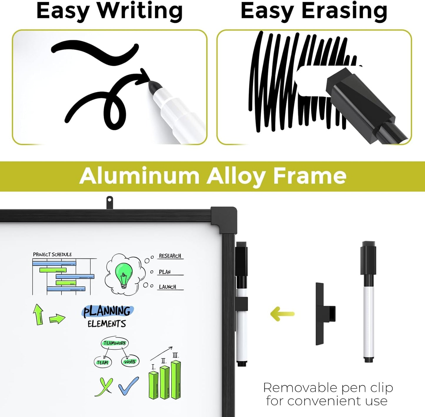 MaxGear Double-Sided Dry Erase Board for Wall, 16"x12" Hanging Whiteboard, Small Dry Erase White Board with 3 Markers and 4 Magnets, Portable Whiteboard for Planning, Drawing, Memo, to Do List