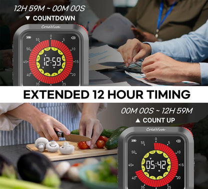 Visual Digital Timer, Large Color Display & Rechargeable, Magnetic Back & Silent Mode, 12 Hours Countdown/Up Stopwatch Timer for ADHD, Kids, Classroom, Kitchen, Work Productivity (Gray)