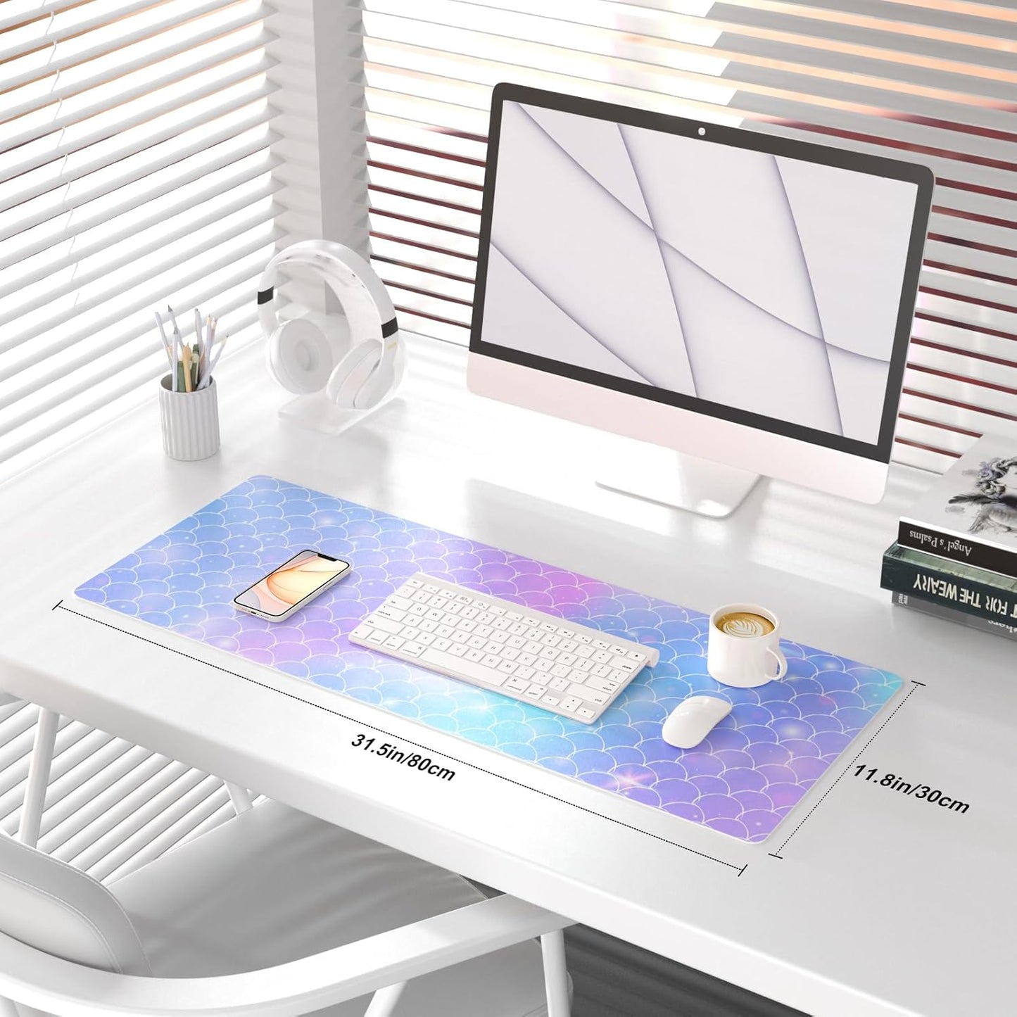 QIYI Large Mouse Pad, Cute Pink Desk Mat for Desktop, Women Girls PU Leather Desk Pad Waterproof Gaming Mousepad, Rose Gold Marble Computer Protector Writing Pad for School Office Home 31.5" x 15.7"