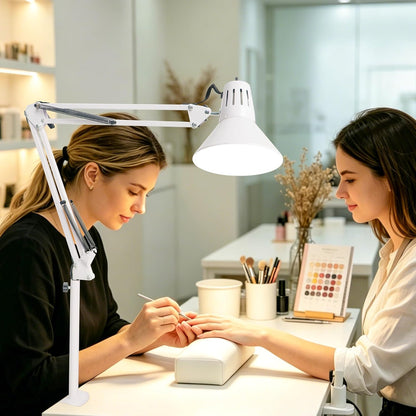 Desk Lamp With Clamp for Home Office, Eye-Caring Clip on Light with Adjustable Extra Tall Metal Swing Arm, High Intensity Clamp Lamp w/LED Bulb, Architect Task Table Lamps for Study, Workbench-B/5000k