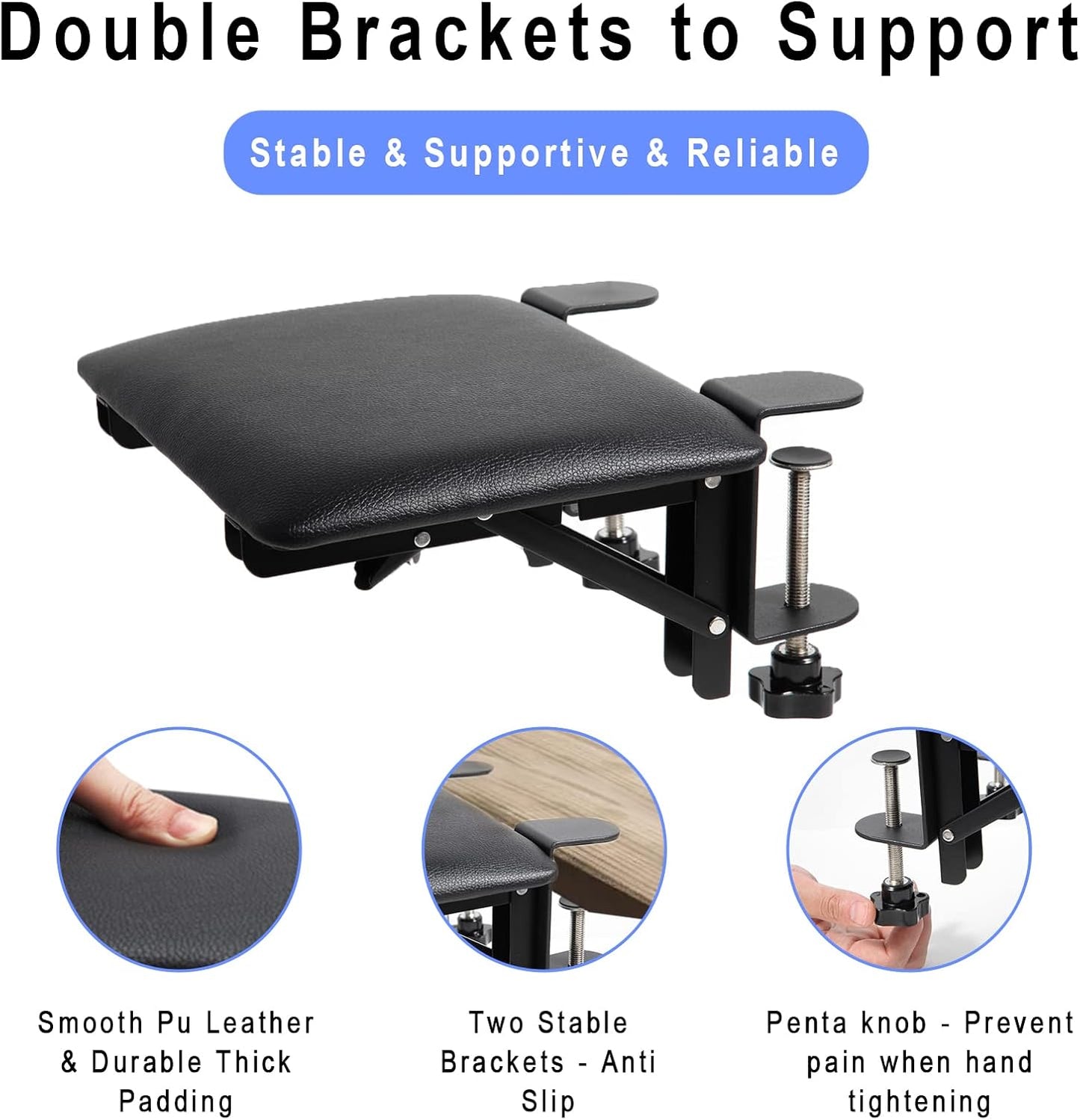 eulps Foldable Arm Rest for Desk, Clamp-On Desk Arm Support Pad with Soft PU Leather Cushion, Ergonomic Wrist & Forearm Rest for Computer Typing, Mouse Use, Gaming, Home Office
