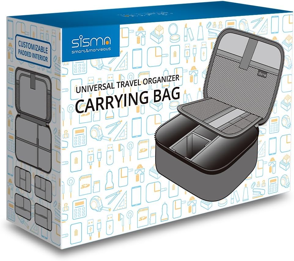 sisma Travel Electronics Organizer Small Carrying Case for Cables Phone Chargers USB Plugs Power Cords Earbuds Adapter Tech Accessories Pouch -Grey