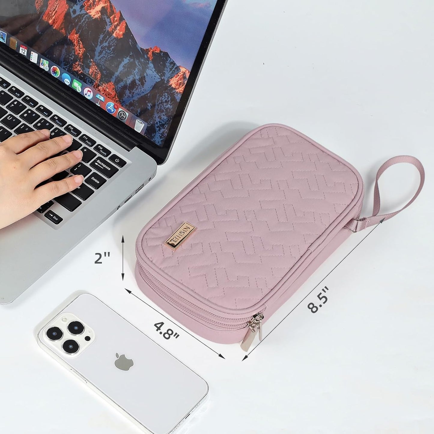NISHEL Travel Cord Organizer Case, Double Layers Tech Electronic Bag, Essentials for Charger, Cable, Phone, Flash drive, Medium, Pink