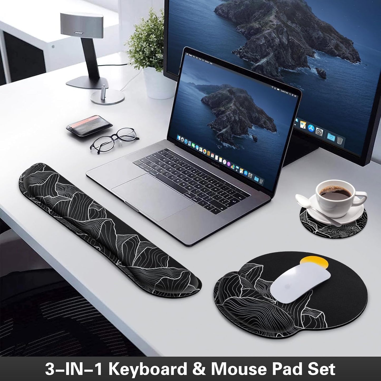 Ergonomic Keyboard Wrist Rest, Mouse Pad with Wrist Rest Anime, Cat Gaming Mousepad with Wrist Support, Memory Foam Wrist Rest Set for Computer Keyboard, Funny Cute Office Desk Accessories