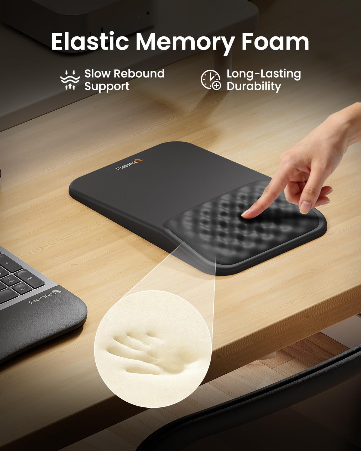 ProtoArc Ergonomic Mouse Pad with Wrist Rest, MP50 Mousepad with Massage Design, Soft Memory Foam and Non-Slip PU Base for Pain Relief, Desk, Home, Office, 12x8 Inches, Black