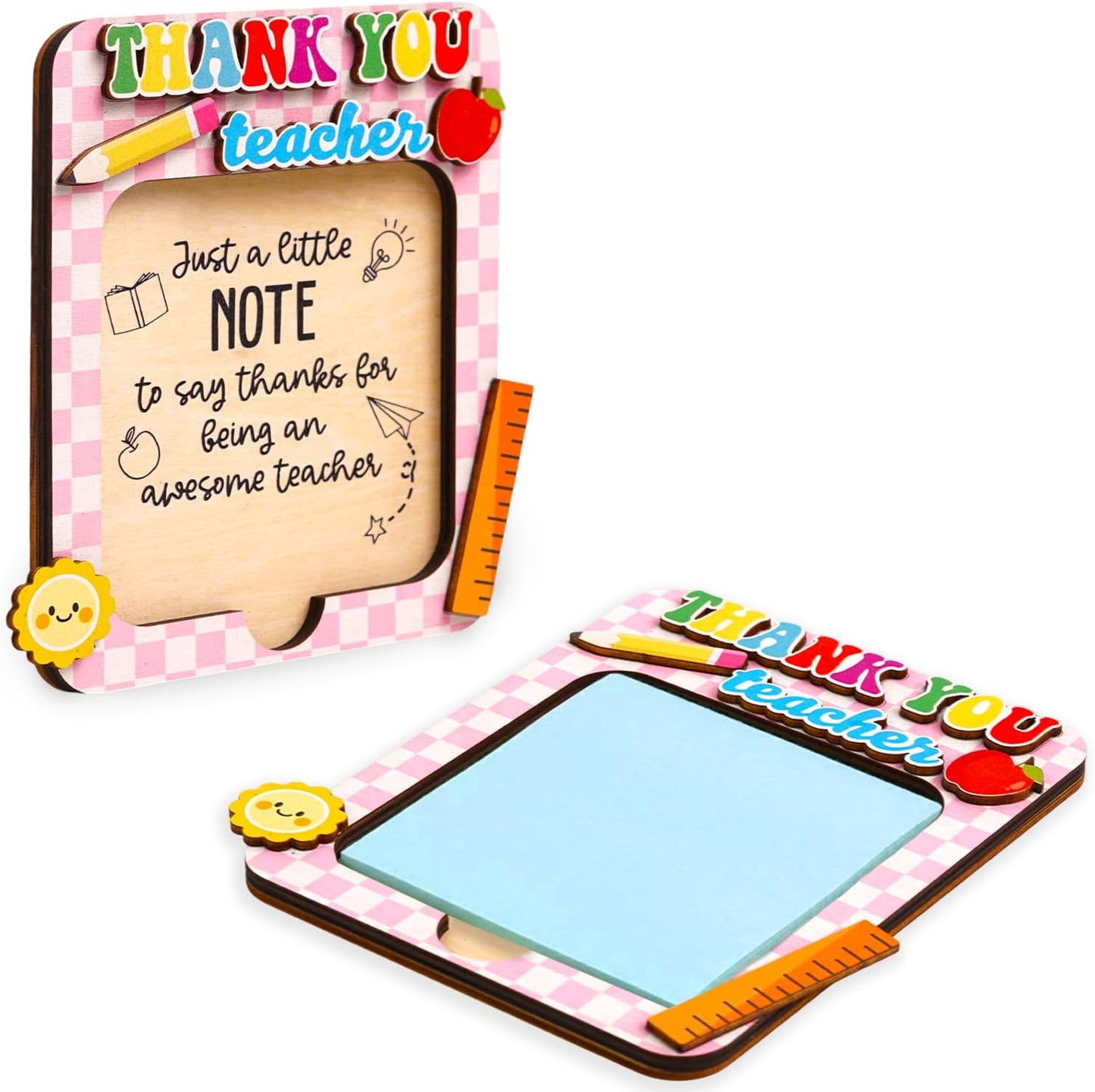 Sticky Note Holder for Desk, Teacher Appreciation Gifts, 3x3 Inch Self-Stick Notes, Wooden Sticky Notes Holder for Teachers, Thank You Teacher Appreciation Gift for Women (Black Leopard)