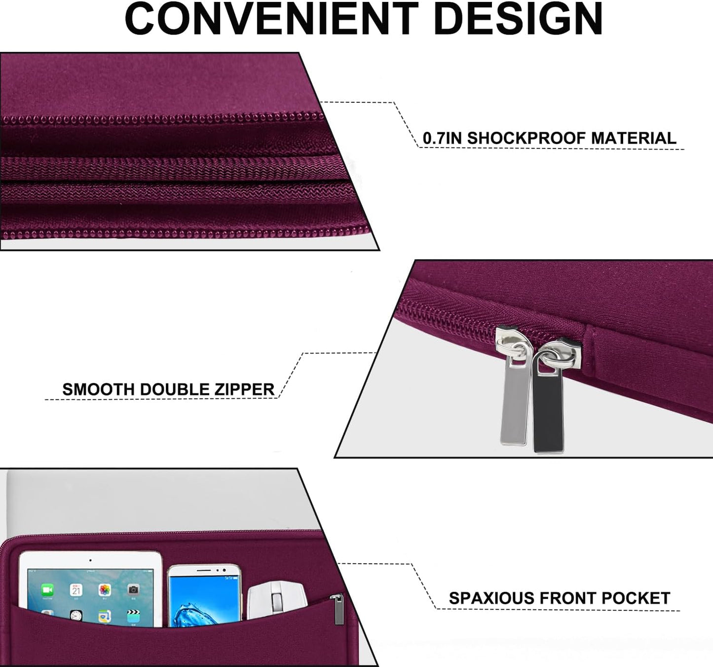 Laptop Sleeve Case 14 inch, Shockproof Protective Laptop Cover Briefcase Carrying Computer Bag with Accessory Pocket Portable Computer Sleeve for 14" MacBook, HP, Dell, Lenovo, Acer, Black