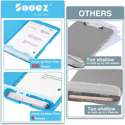 Sooez Clipboard with Storage, Clip Board 8.5 x 11 with Pen Holder, Plastic Organization Case Box for Letter Legal A4 Size Paper, Low Profile Clip, Nurses Teachers Must Haves, School & Office Supplies