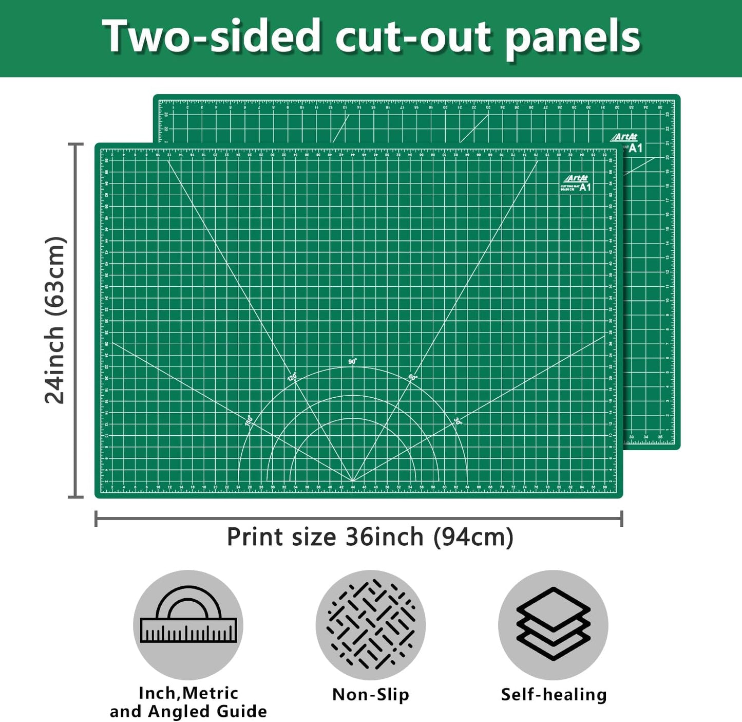 ArtAt Self Healing Cutting Mat: 24 x 36 inch Green Large 5-Ply Double-Sided Durable Non-Slip PVC Cutting Mat for Sewing Quilting Scrapbooking Art & Crafts projects…