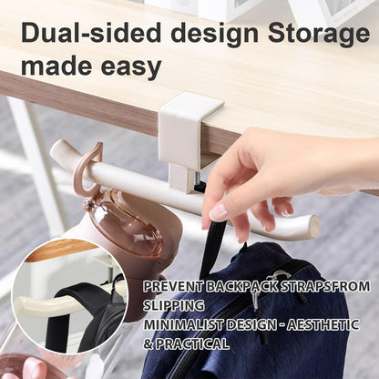 Desktop Backpack Hook - Durable and portable under-desk hook, space-saving backpack storage rack, suitable for offices/classrooms/dormitories, no drilling required for installation (white) - 1 piece