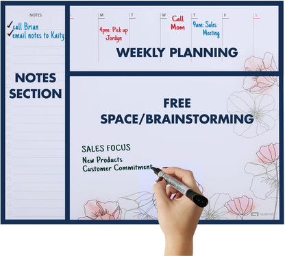Quartet Glass Desktop Weekly Planner, 17" x 22", Whiteboard, Dry Erase Surface, Clean Erase, Includes 1 Dry Erase Marker, White (GDP2217W)