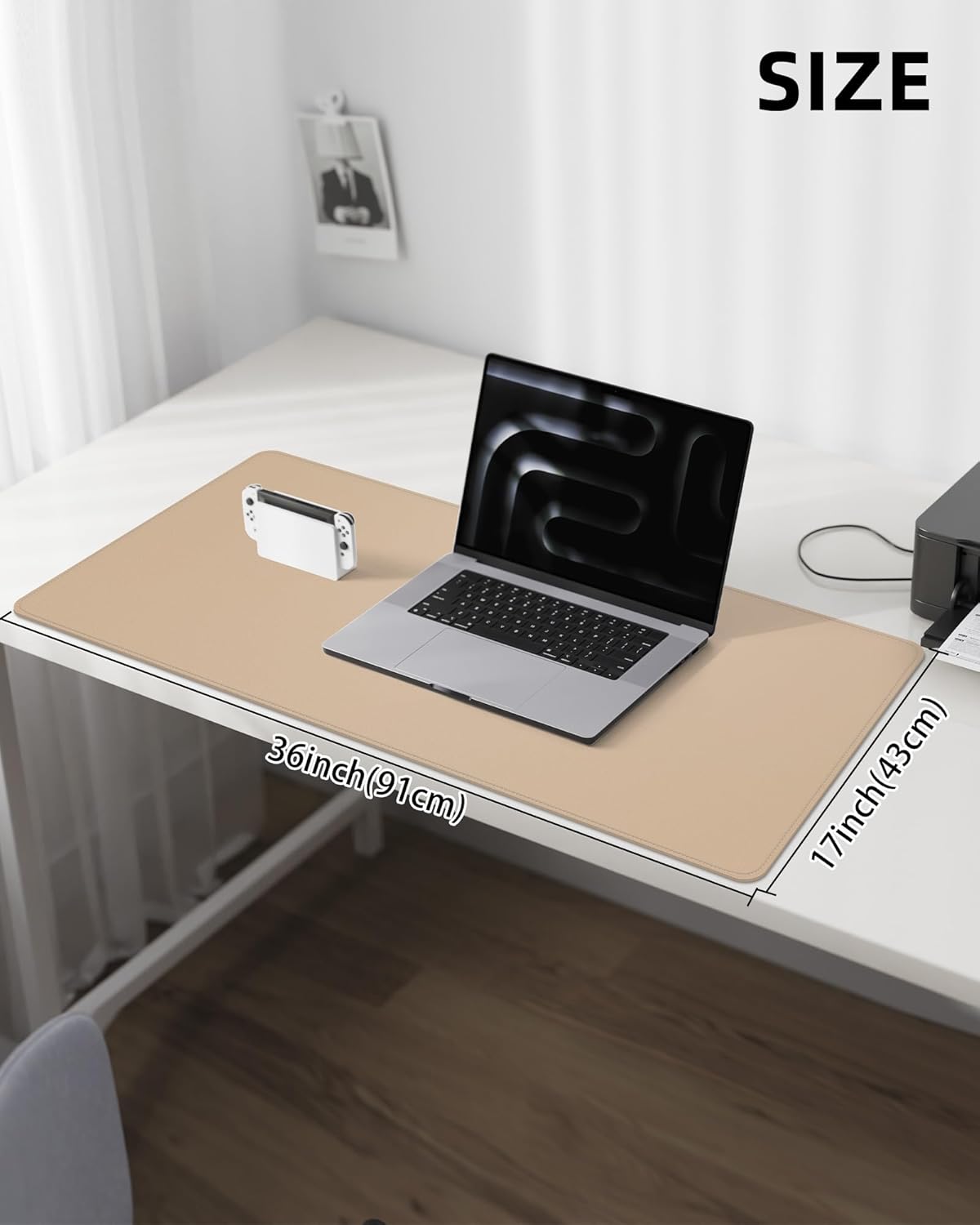 AFIING Desk Pad Protector 23.6" x 13.7" - Non-Slip Waterproof PU Leather Desk Mat for Mouse, Keyboard, Laptop, Office and Home Workspace (Beige)