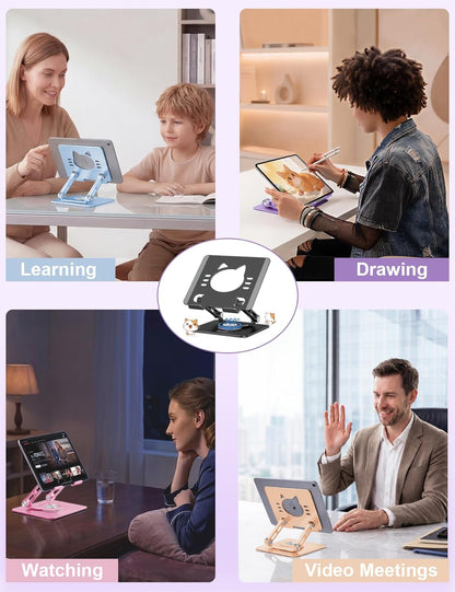 Aoviho Tablet Stand 360° Rotating Aluminum Holder - Adjustable, Portable & Foldable Monitors Stand for iPads, Compatible with 4-13.3" Tablets, Purple