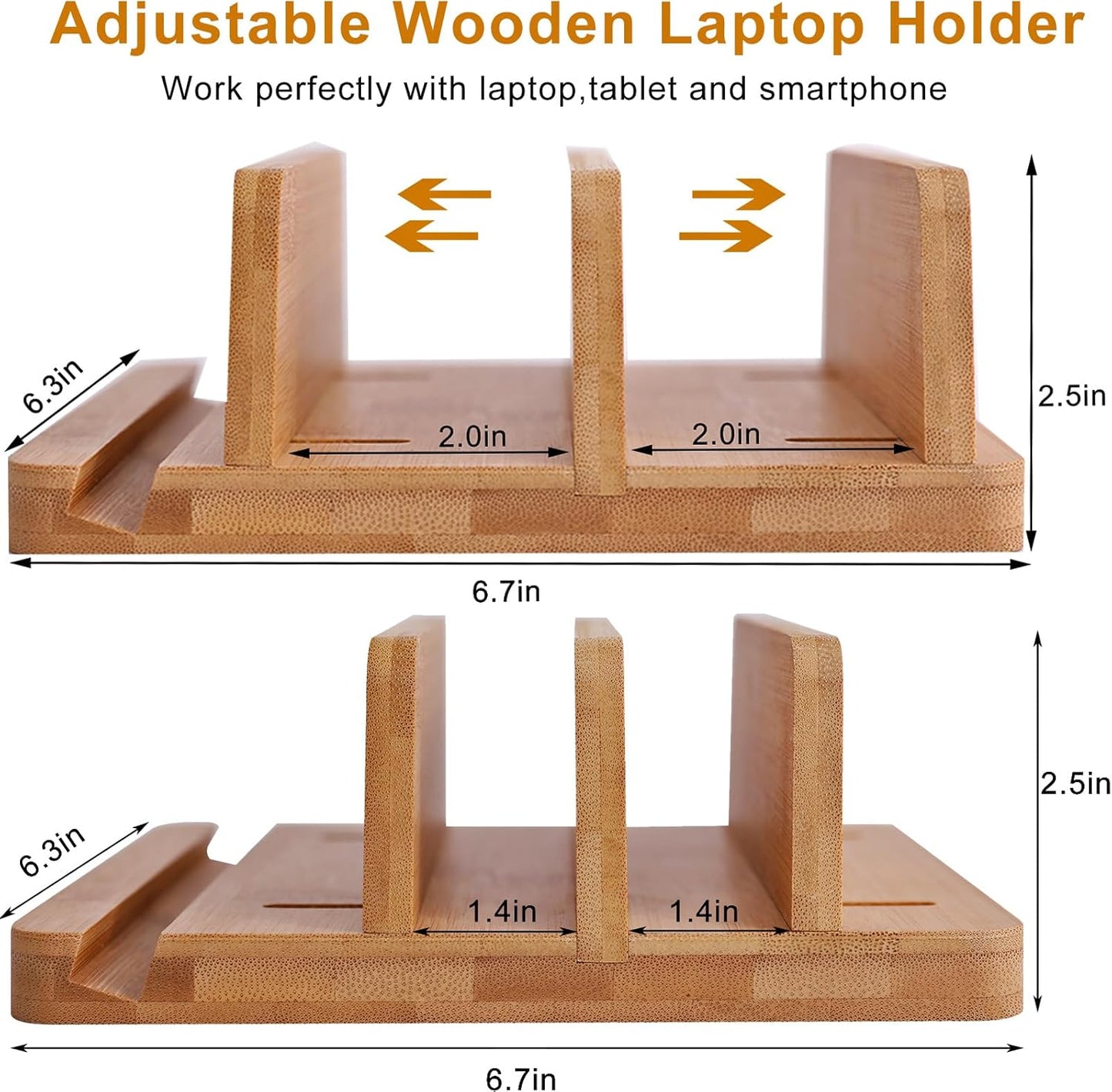 Vertical Laptop Stand for Desk Dual Slot 1.4-2in Width Adjustable Dock for MacBook Pro and Other Laptops,Bamboo Stand for Desk,MacBook Air Pro/Dell XPS/Surface pro/HP/Pixelbook/Lenovo,More Laptops