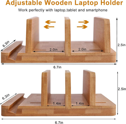 Vertical Laptop Stand for Desk Dual Slot 1.4-2in Width Adjustable Dock for MacBook Pro and Other Laptops,Bamboo Stand for Desk,MacBook Air Pro/Dell XPS/Surface pro/HP/Pixelbook/Lenovo,More Laptops