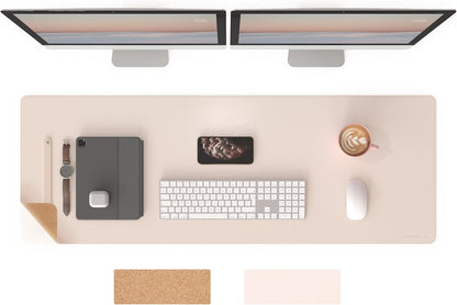 RENMTURE Dual-Sided Mouse Pad, Natural Cork & PU Leather Large Desk Pad for Office and Home Work, Desk Protector Non-Slip, Waterproof, Easy Clean (Olive Green, 32"x16")