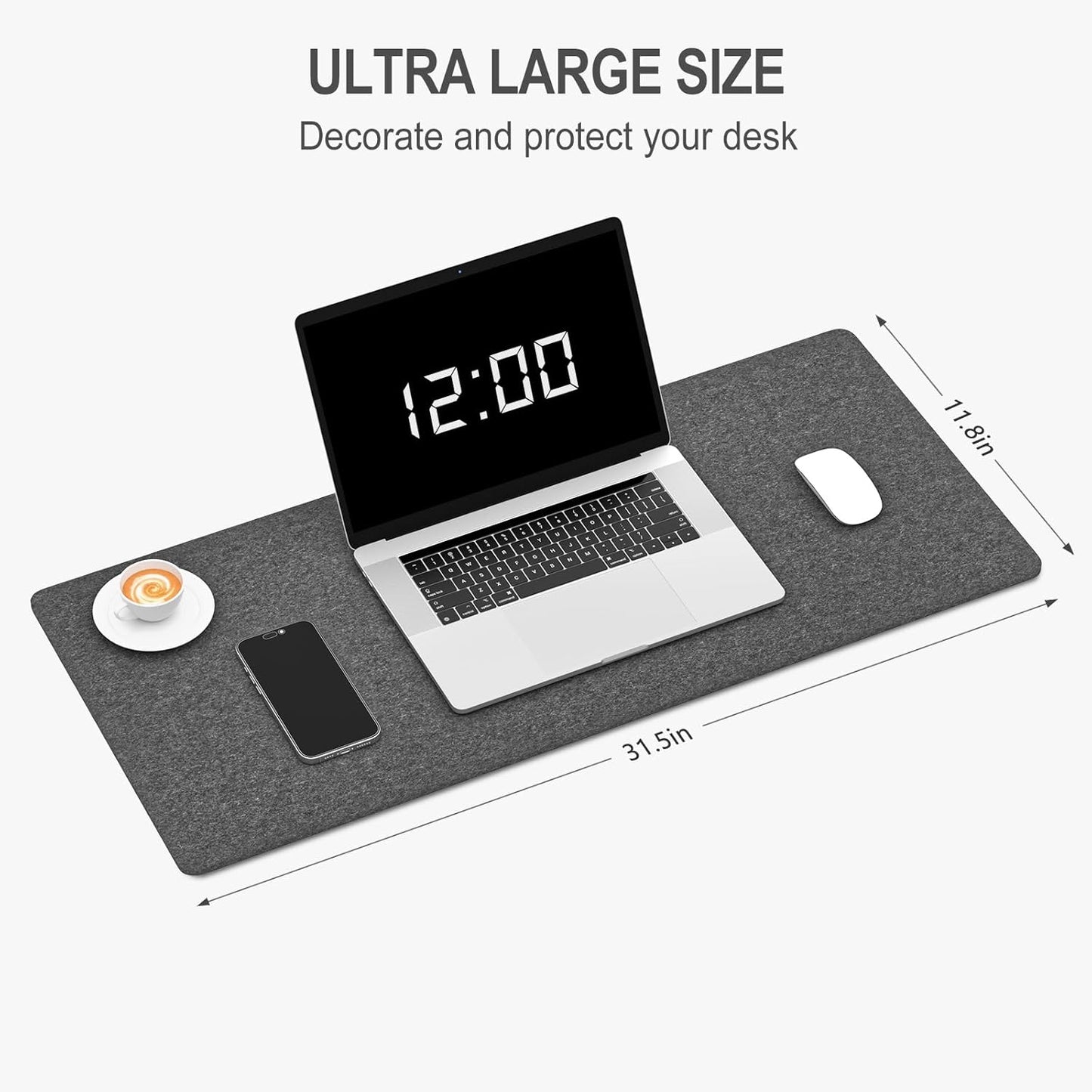 Auhoahsil Felt Desk Mat, Minimalist Large Mouse Pad XXL 35.5 x 15.7 in, Desk Matt for Desktop, Keyboard, Laptop, Computer, Office, Work from Home, Gaming, White