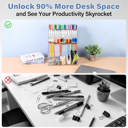 CELSOL Acrylic Desk Organizer – 5 Tier 25 Compartments Vertical Storage for Pens, Markers, Art Supplies & Office Accessories – Clear Desk Storage Solution for Home, Office & School