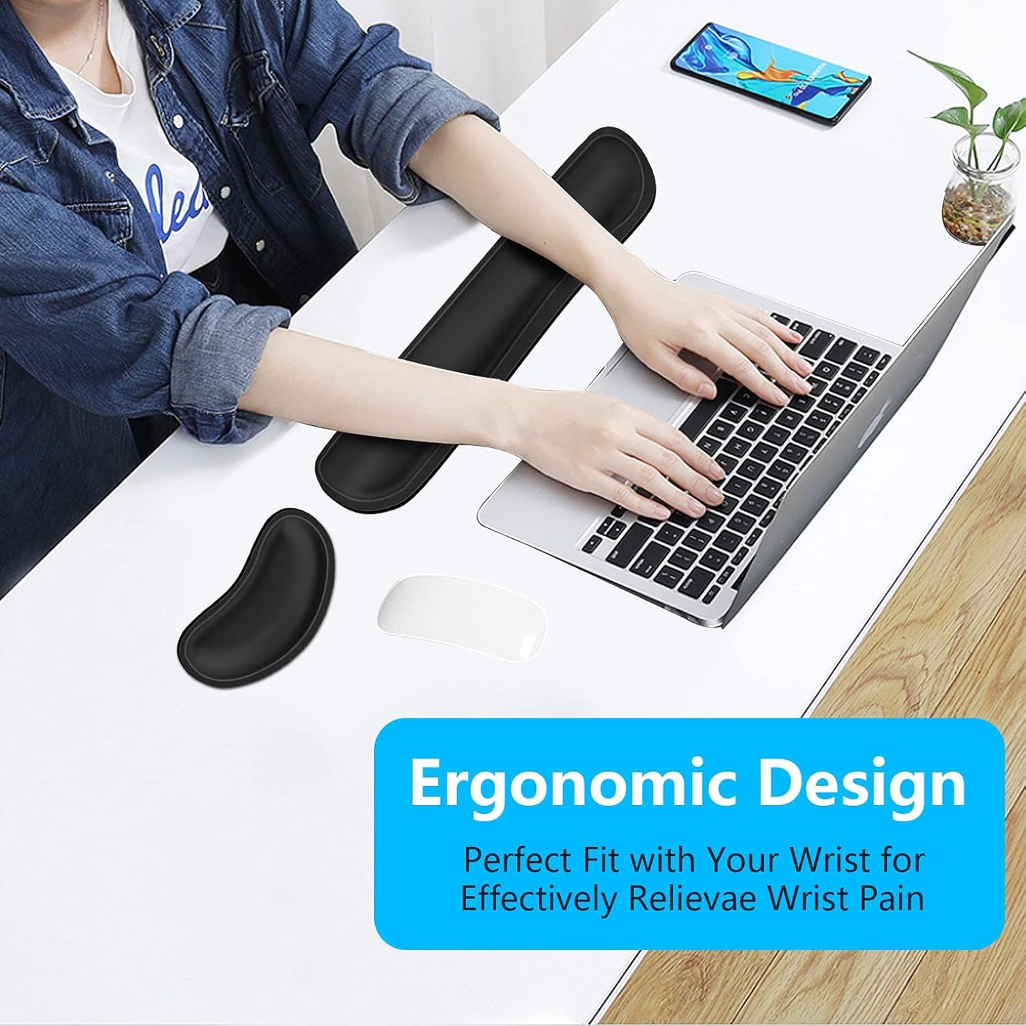 Dapesuom Mouse Wrist Rest, Ergonomic Memory Foam Mouse Wrist for Computer Desk Mats Support, PU Leather Hand Rest Pad Cushion for Gaming, Laptop, Men, Women, Pain Relief & Easy Typing, Black