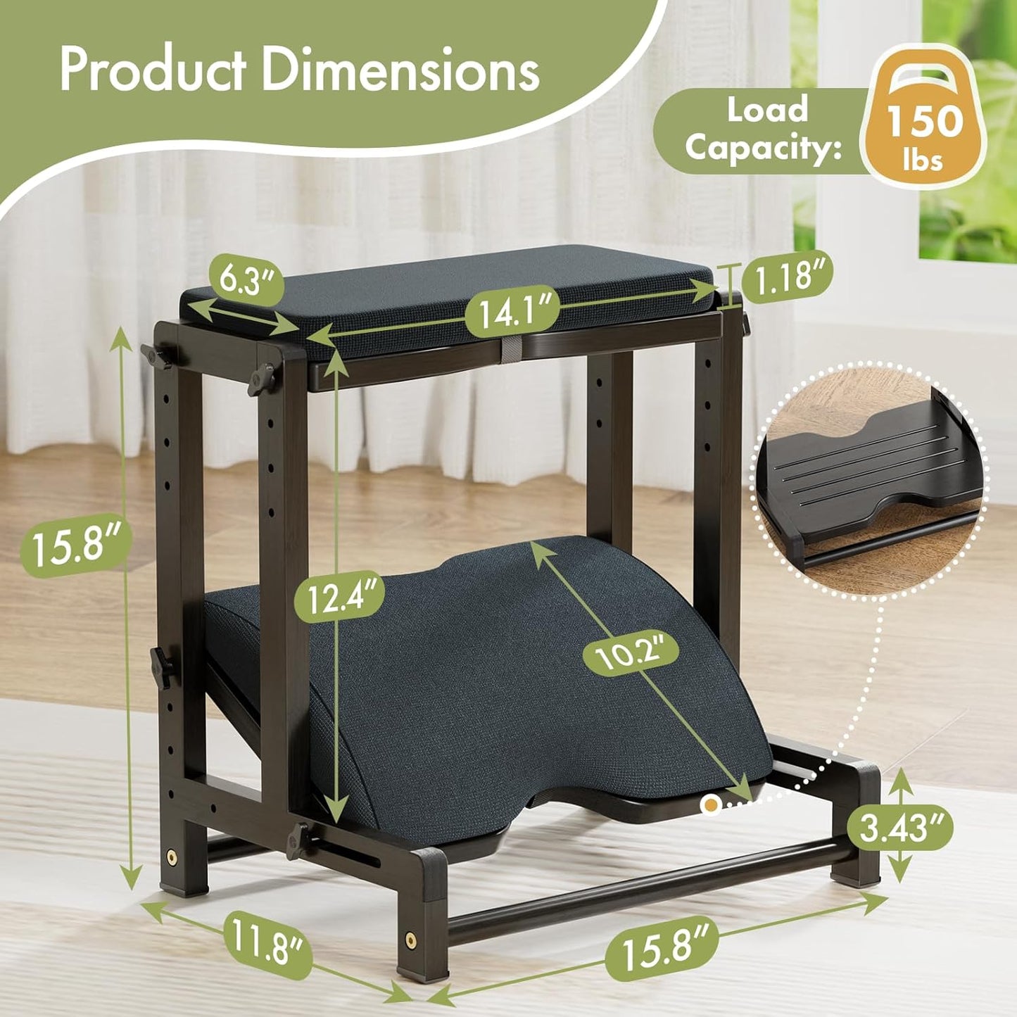 Double Step Foot Rest Under Desk, Adjustable Wooden Desk Foot Rest with 4 Heights, Ergonomic Foot Stool with Cushion for Office, Gaming & Study (Natural Color)