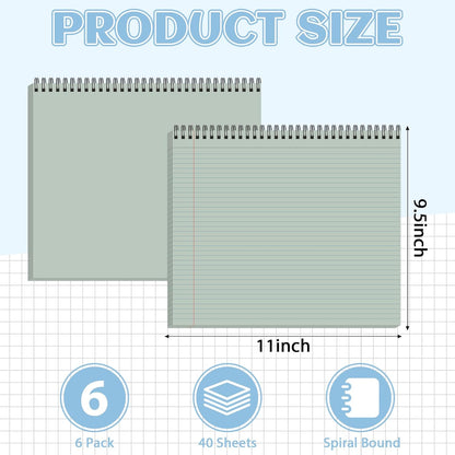gisgfim 6 Packs 9.5" x 11" Landscape Note Pads College Ruled Notebooks Perforated Notepads 40 Sheets Punched Top Spiral Bound Notebooks 80GSM Lined Notepads for School,Office,Home (Neutral Color)