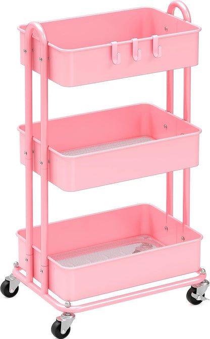 Simple Houseware 3-Tier Heavy Duty Metal Utility Rolling Cart, White