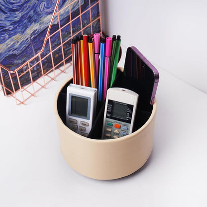 Round Leather Art Supply Organizer,Remote Control Holder,360 Degree Rotating,Multi-Functional Pencil Holder,4 Compartments Desktop Stationary Organizer(1-Fractal Flower) | Round - Colors C