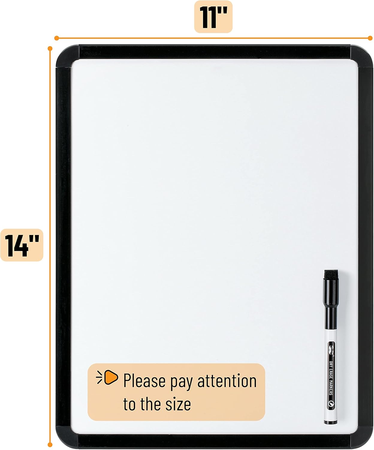 Mr. Pen- Dry Erase Board, 14” x 11” with a Black Dry Erase Marker, White Frame, Small Mini White Board for Students, Fridge, Wall, Locker, Includes Double Sided Tapes