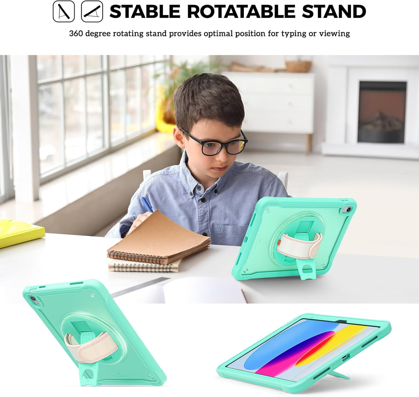 ProCase for iPad 11th Generation A16 2025/iPad 10th Generation Case 10.9 Inch 2022, Heavy Duty Shockproof Rugged Cover with Hand Strap 360 Degree Rotatable Kickstand Protective for iPad 11/10 -Black