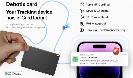 Wallet Tracker Card, Rechargable, Works with Apple Find My, iPhone (iOS Only), Bluetooth Item Locator for Luggage, Bags, Passport, IP68 Waterproof (1 Pack)