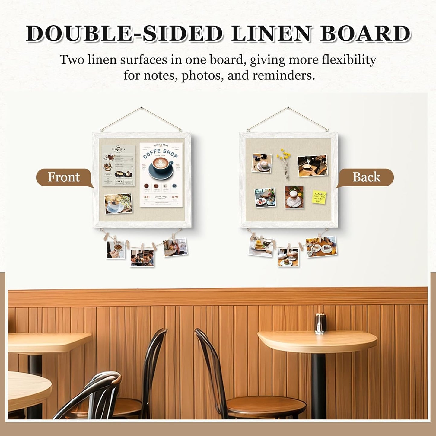 DOLLAR BOSS Bulletin Boards with Linen 1-Pack 16''X 12'' Double-Sided Cork Board for Walls Wood Framed Bulletin Boards, Small Pin Board for Home Kitchen Office Decorative Hanging 10 Pushpins