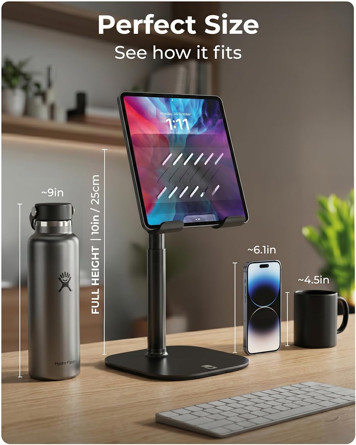 COOPER TabHolder, 7-10" Height Adjustable Tablet Stand, Premium iPad Stand for Desk, 270° Tilt iPad Holder for Desk, Tablet Holder, 15.6-17" Portable Monitor Support (Black)