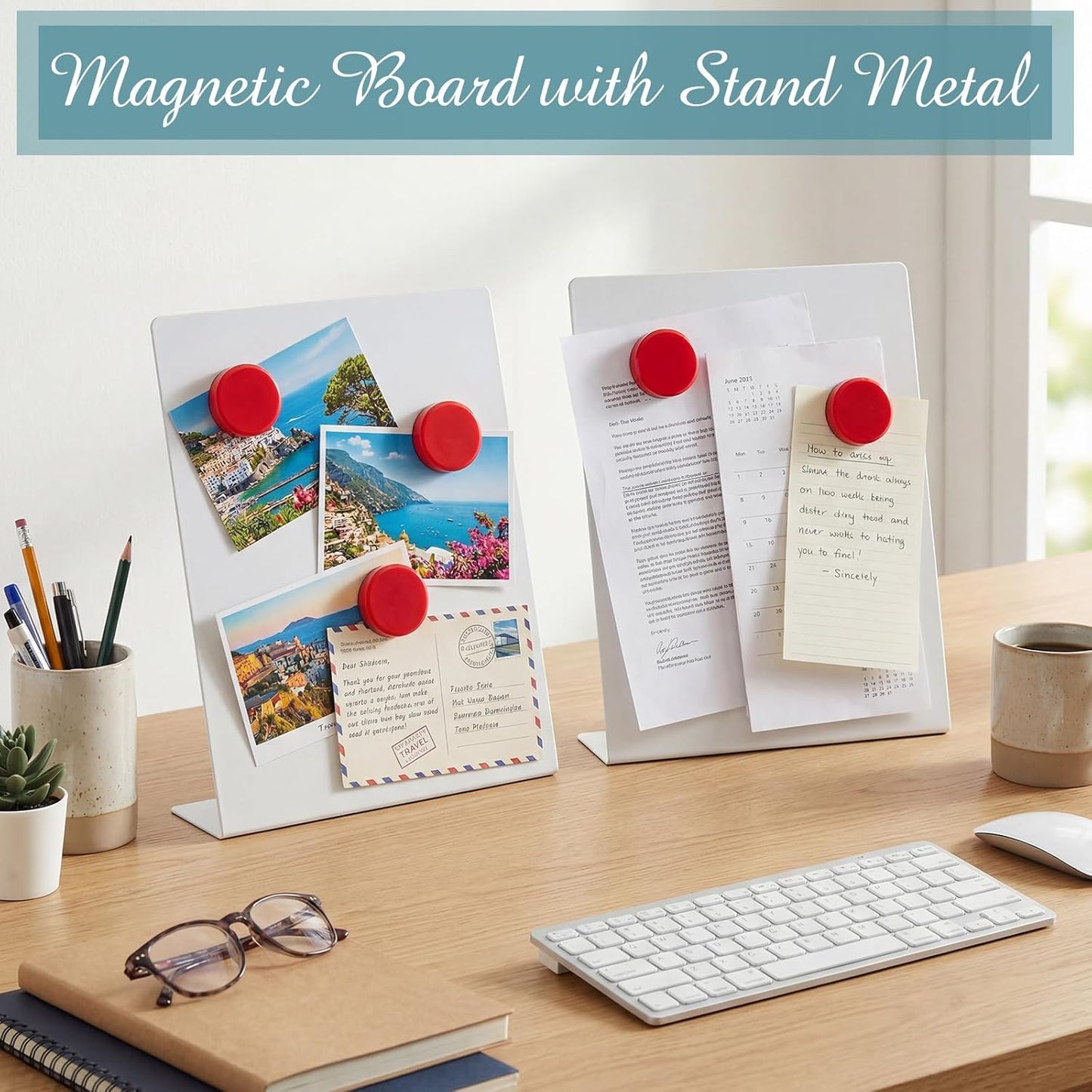 Fainne 1 Pc Magnetic Bulletin Board with Easel Stand Mini Magnet Metal Tabletop Memo Display Board for Back to School Menu Table Office Supplies (Black,11 x 8.5 Inches)