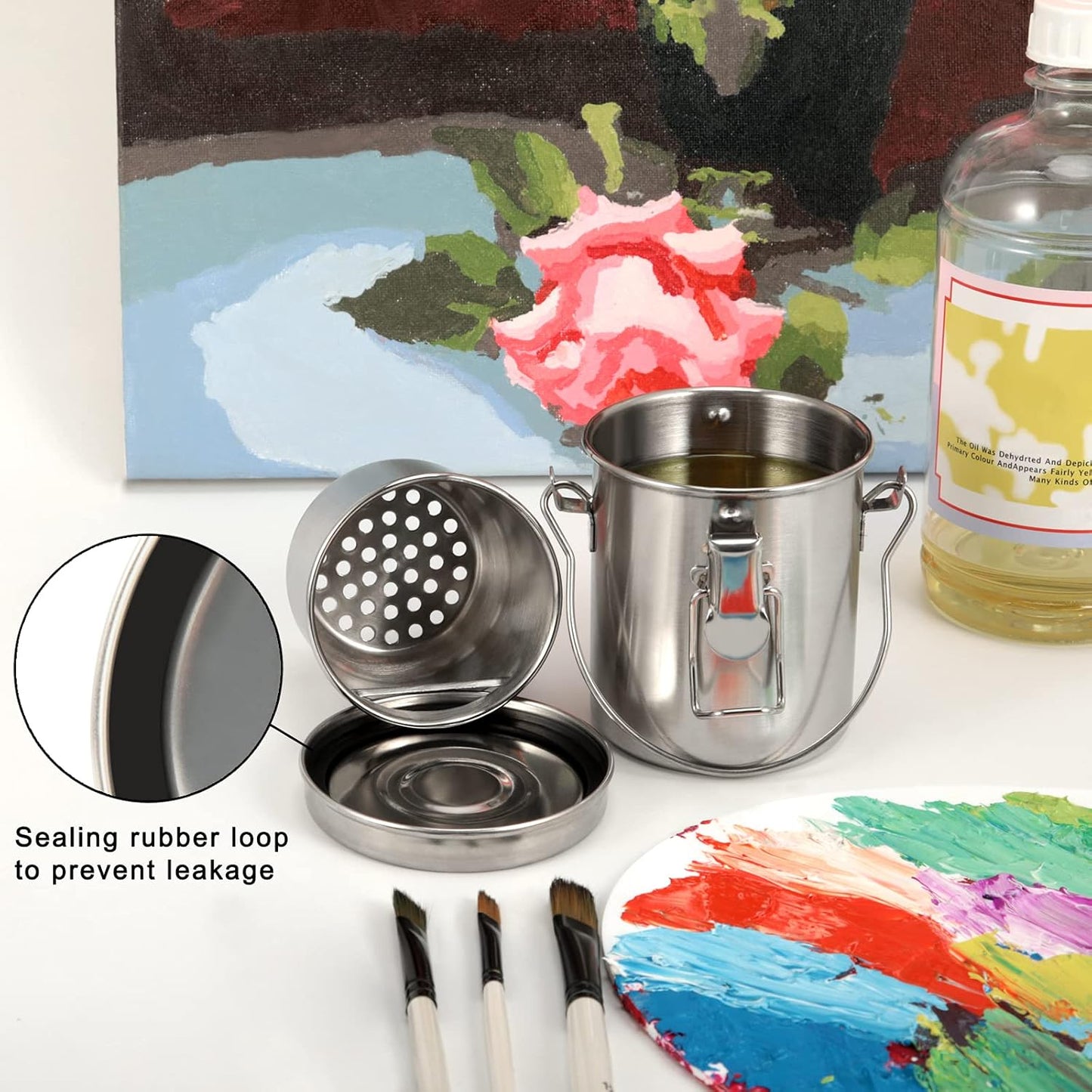 MyLifeUNIT Paint Brush Cleaner, Stainless Steel Brush Holder for Painting, 10oz