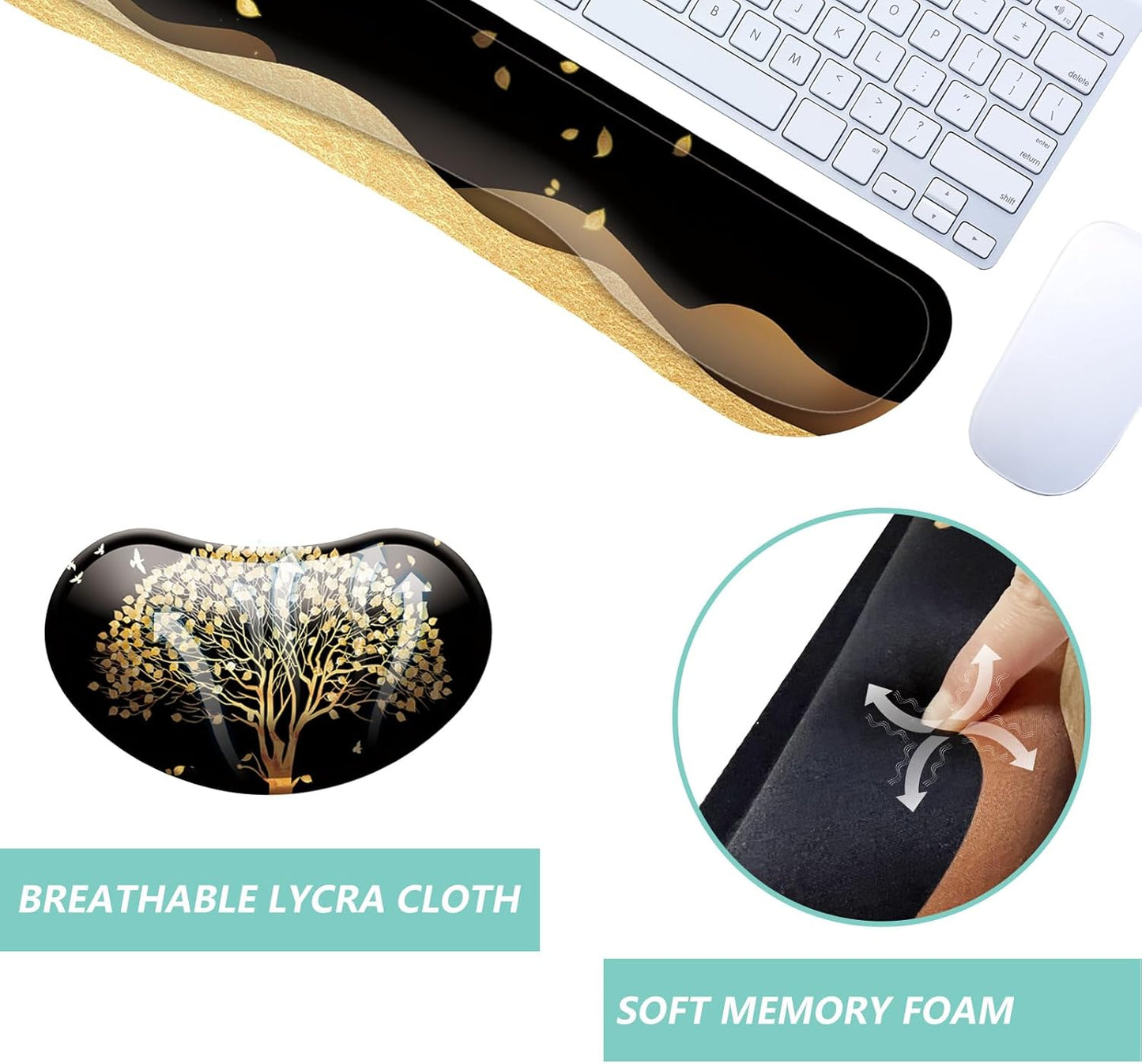 Keyboard Wrist Rest Mouse Wrist Support Set, Memory Foam Wrist Rest Pad for Computer Laptop Keyboard Mouse, Ergonomic Wrist Cushion Support for Typing Pain Relief, Gaming Home Office, Flowers Grass