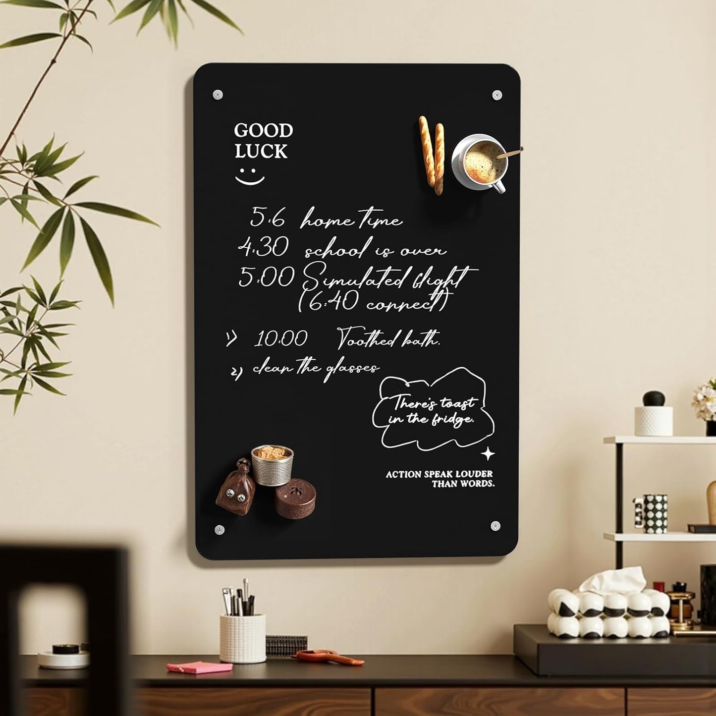 FANXIYQ Black Magnetic Board for Desk, Metal Magnet Display Board for Magnets & Souvenirs, Travel Magnet Board & RV Sticker Board, Magnetic Memo Board with Removable Foot Pads
