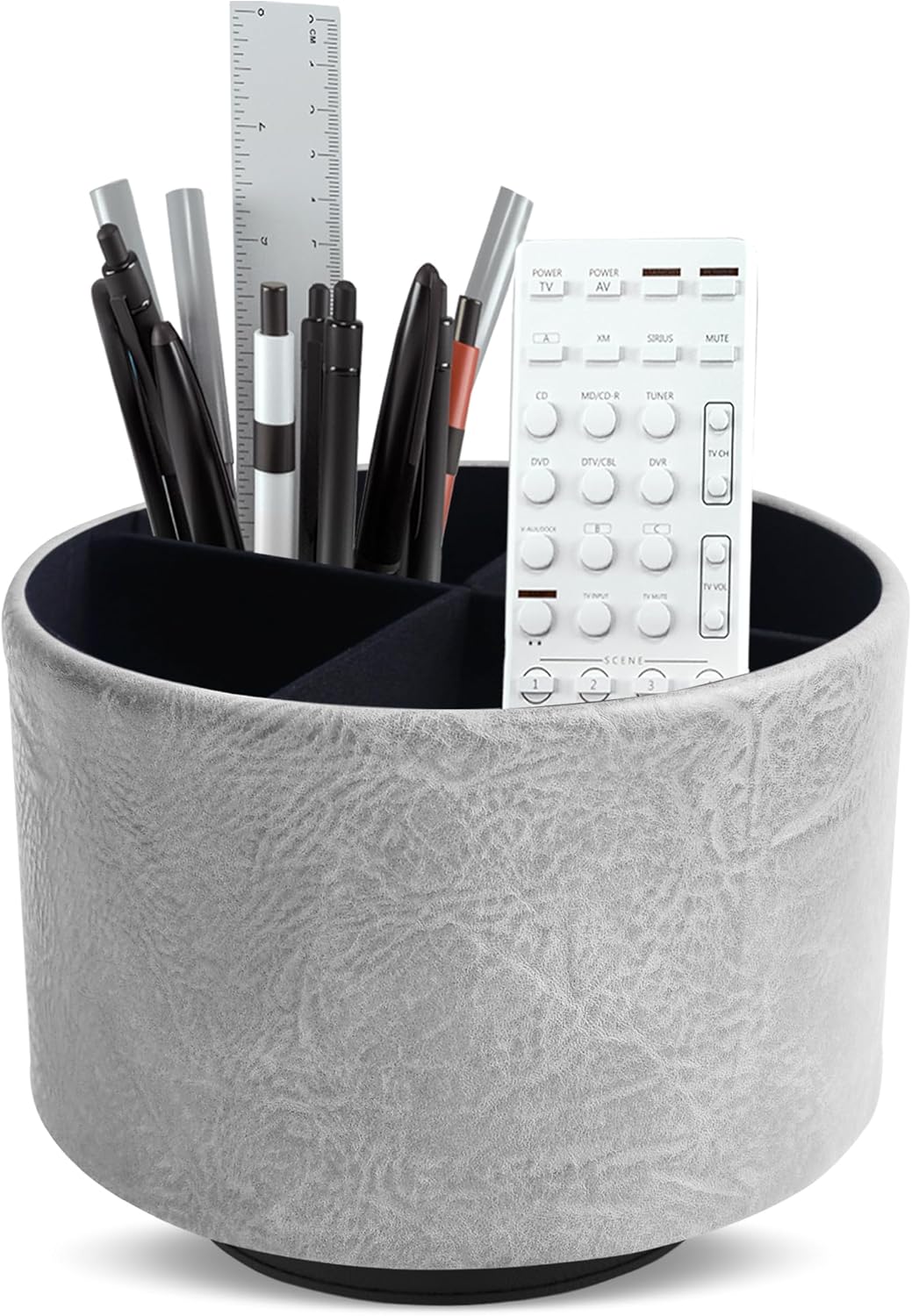 Round Leather Art Supply Organizer,Remote Control Holder,360 Degree Rotating,Multi-Functional Pencil Holder,4 Compartments Desktop Stationary Organizer(1-Fractal Flower) | Round - Colors C