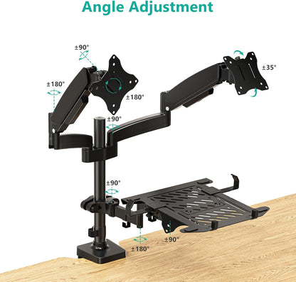 WALI Single Arm Laptop and Monitor Desk Mount for 17" Notebook and Up to 32" Screen, 2-in-1 Adjustable Monitor Arm with Laptop Tray, VESA 75x75 100x100,Holds 22-26.4 lbs, Black (GSMP001NLP)