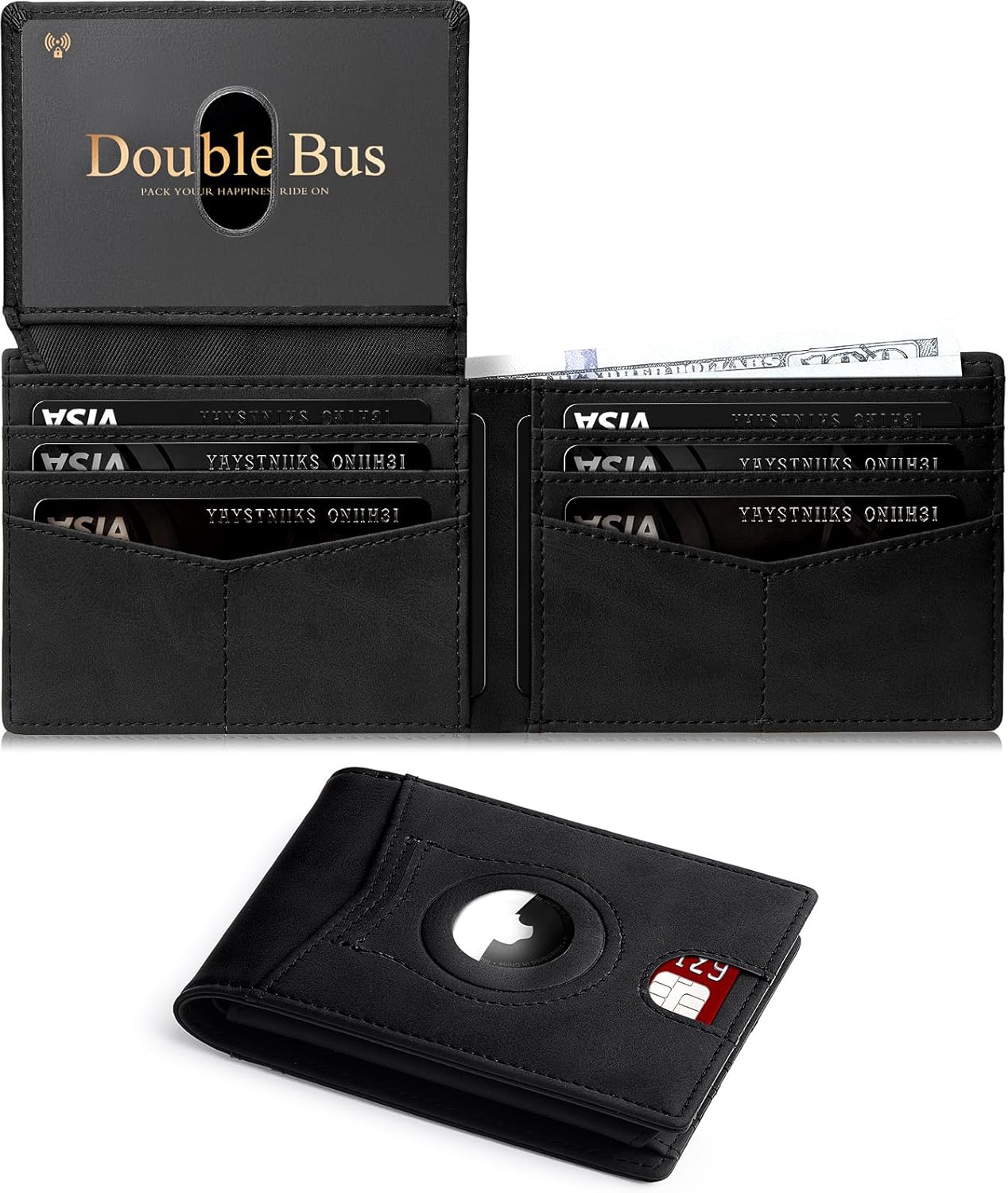 Wallet for Men Slim RFID Blocking Bifold Carbon Fiber,Minimalist Small Compact Front Pocket Credit Card Holder,Thin Mens Leather Wallets Smart Security With 2 ID Windows 1 Cash,Birthday Gifts for Men