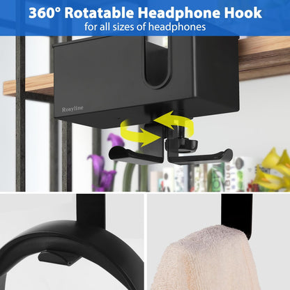 Rosyline 3-in-1 Desk Cup Holder & Clip-on Cup Holder, Clip on Desk Organizer – with Anti-Spill Function, Keeps Your Coffee, Headset, Phone & Pens Within Easy Reach, for Office Desk (Black)